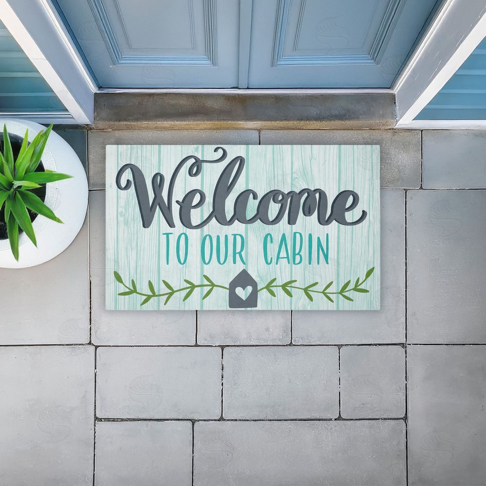 Amanda McGee Cabin Welcome Whimsical Script Unwoven Outdoor Door Mat