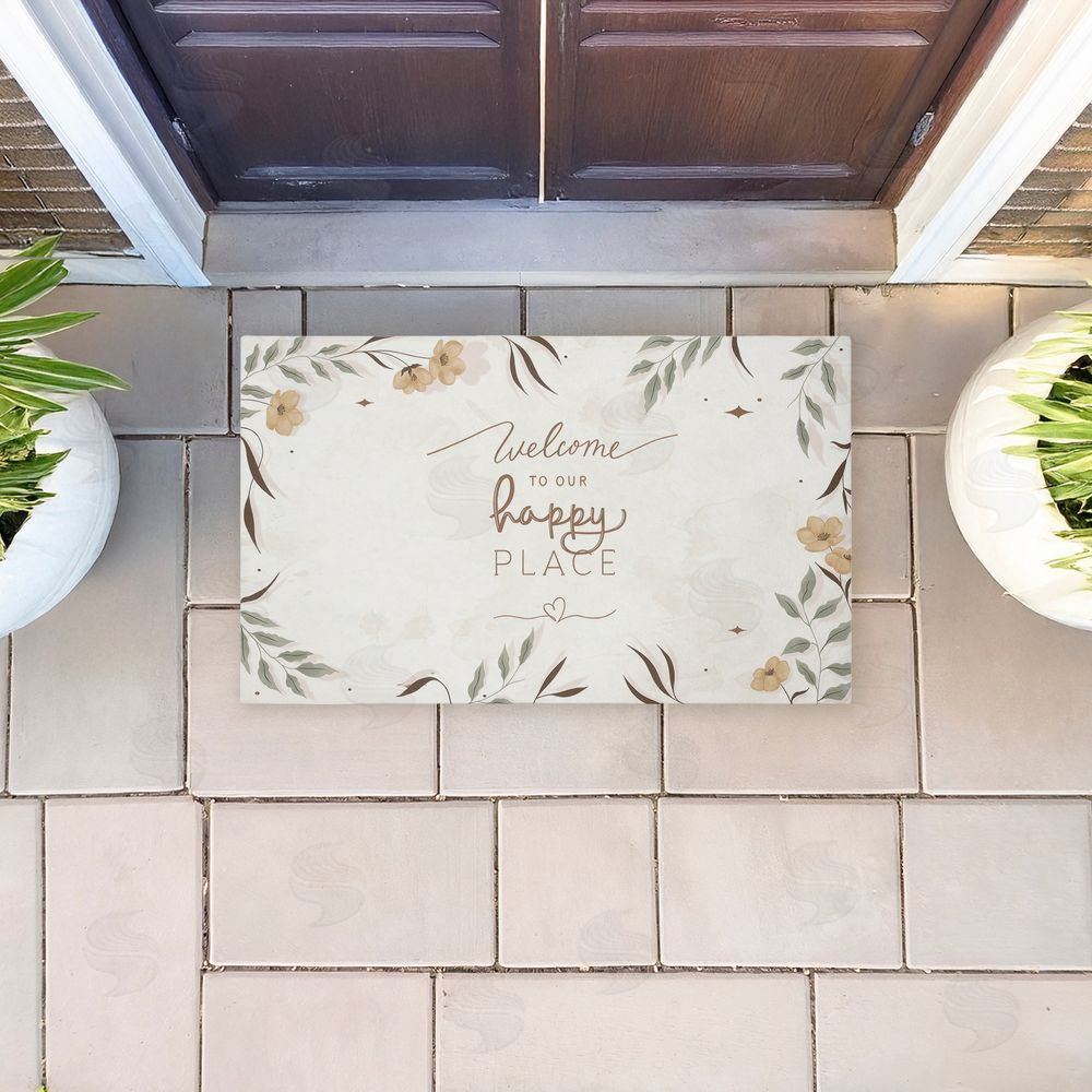 Andrea Jasid Grassi Our Happy Place Floral Welcome Unwoven Outdoor Door Mat
