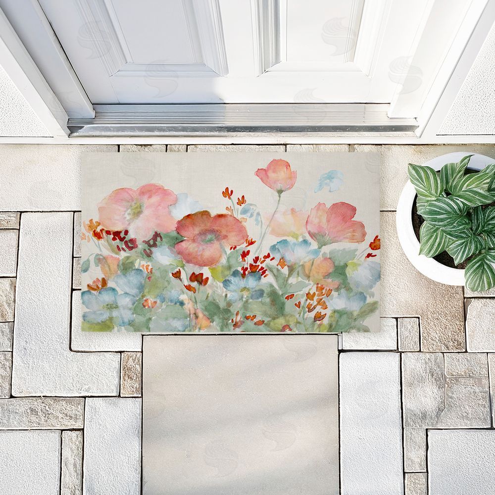 Lanie Loreth A Day With Pink Flowers Unwoven Outdoor Door Mat