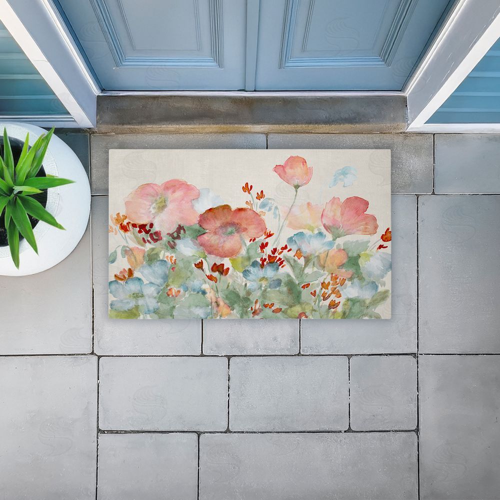 Lanie Loreth A Day With Pink Flowers Unwoven Outdoor Door Mat