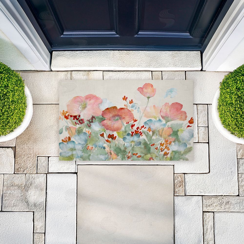 Lanie Loreth A Day With Pink Flowers Unwoven Outdoor Door Mat