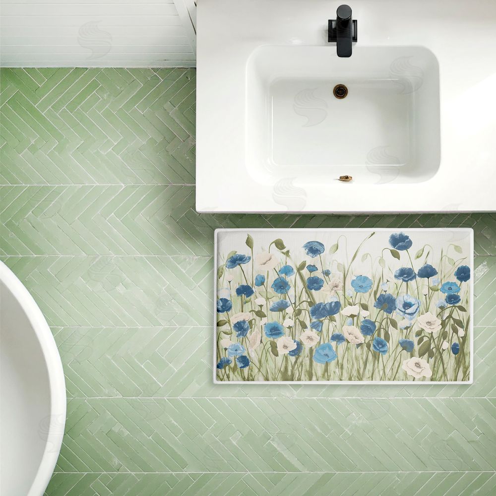 Kelly Elizabeth Blue Poppy Garden Plush Bathroom Floor Mat