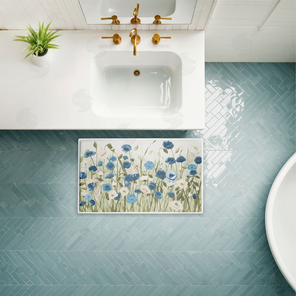 Kelly Elizabeth Blue Poppy Garden Plush Bathroom Floor Mat