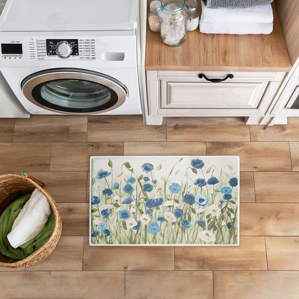 Kelly Elizabeth Blue Poppy Garden Plush Bathroom Floor Mat