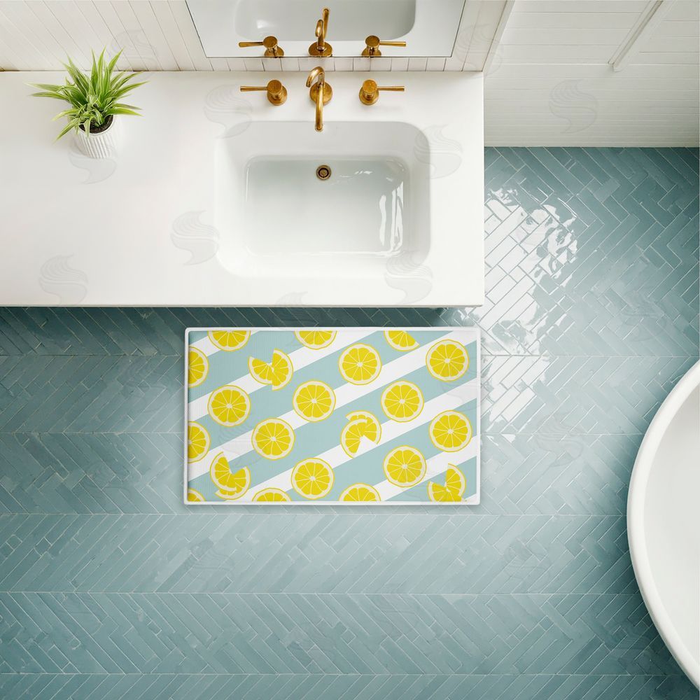 Anna Quach Kitchen Lemony Stripes Plush Bathroom Floor Mat