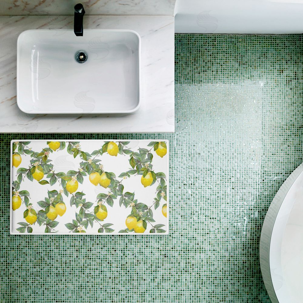 Diannart Fruity Lemony Vine Pattern Plush Bathroom Floor Mat
