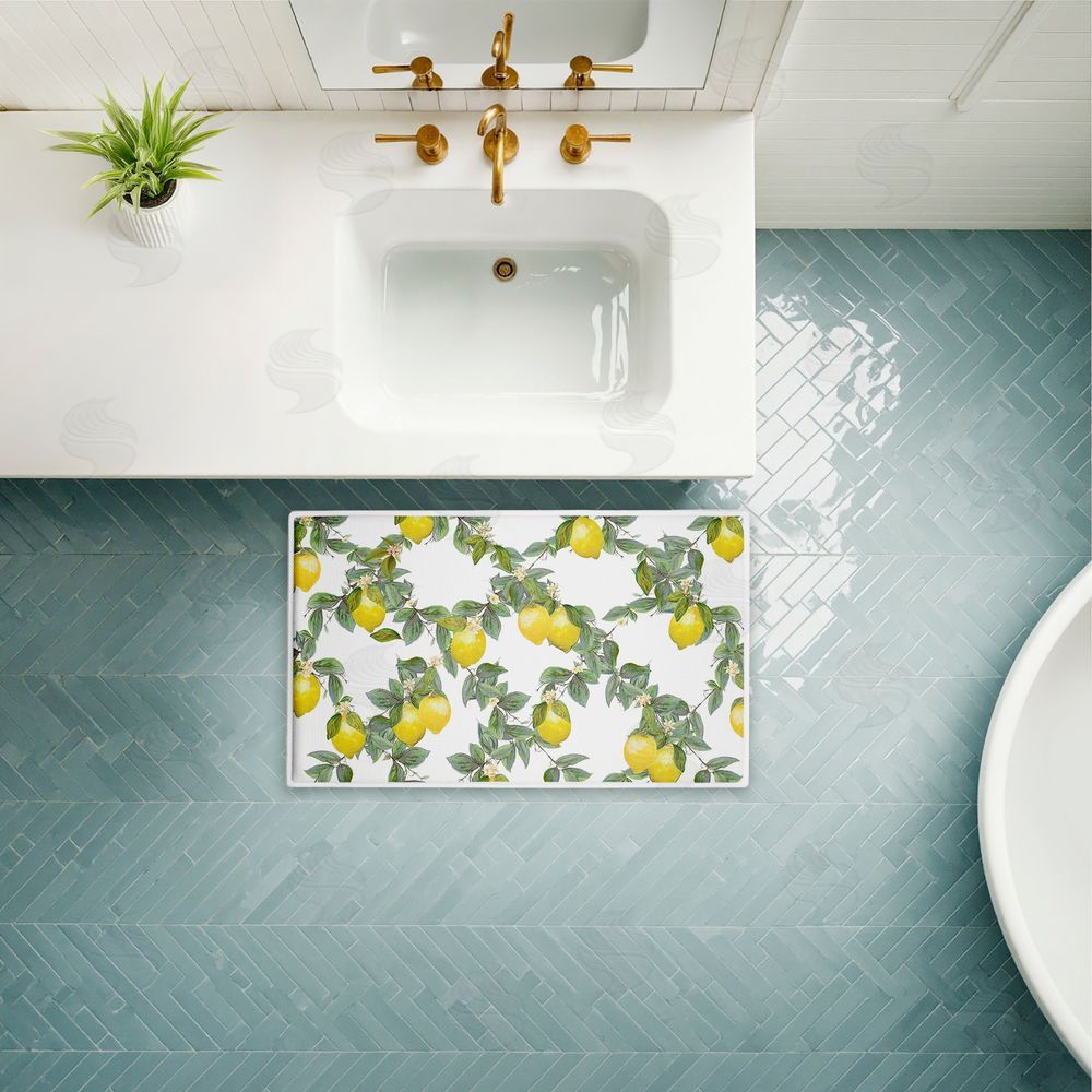 Diannart Fruity Lemony Vine Pattern Plush Bathroom Floor Mat