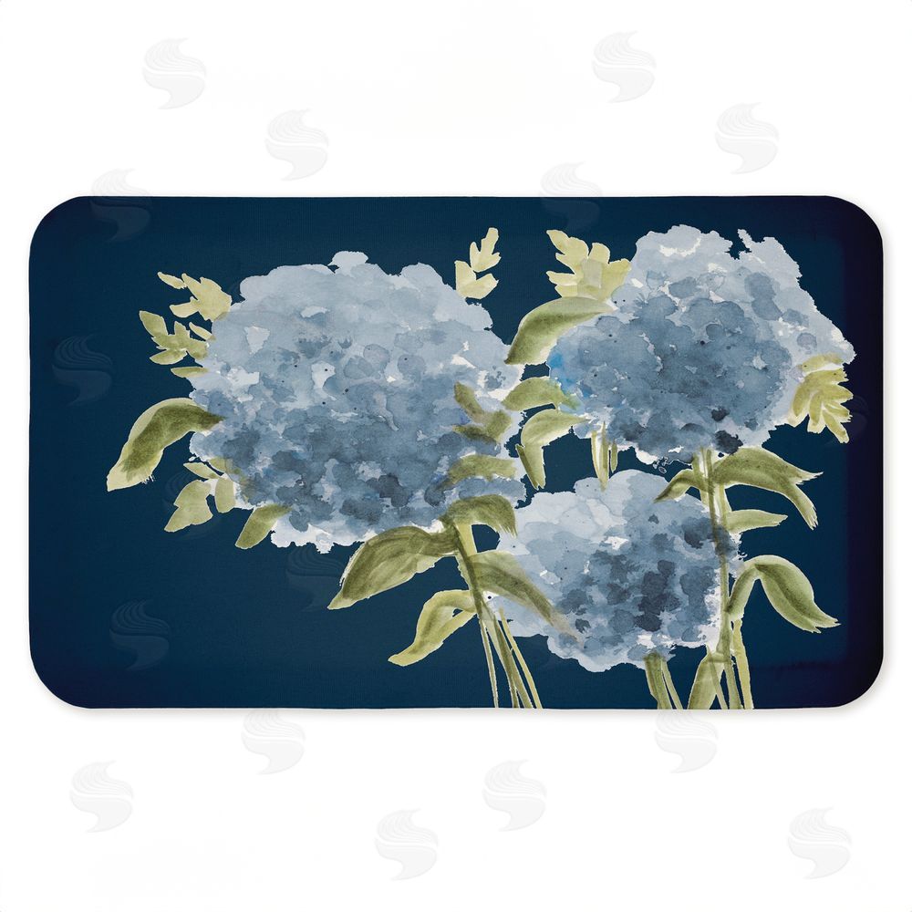 Janice Gaynor Blue Hydrangeas Contrast Kitchen Floor Mat