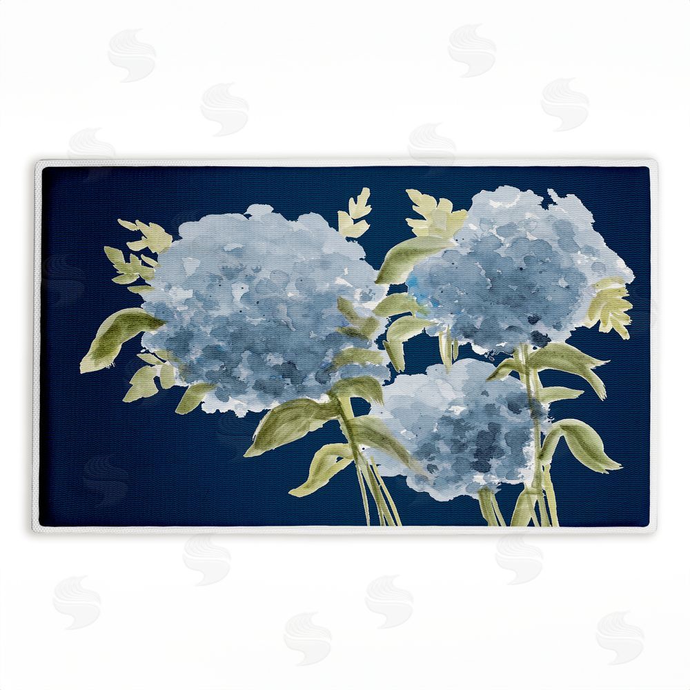 Janice Gaynor Blue Hydrangeas Contrast Plush Bathroom Floor Mat