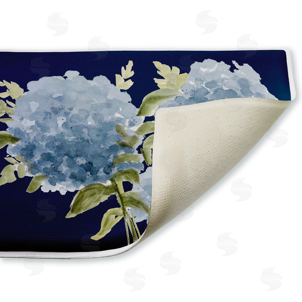 Janice Gaynor Blue Hydrangeas Contrast Plush Bathroom Floor Mat