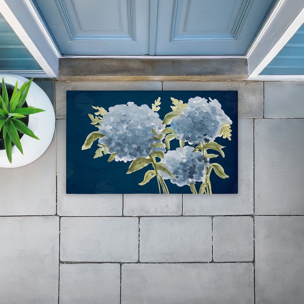 Janice Gaynor Blue Hydrangeas Contrast Unwoven Outdoor Door Mat