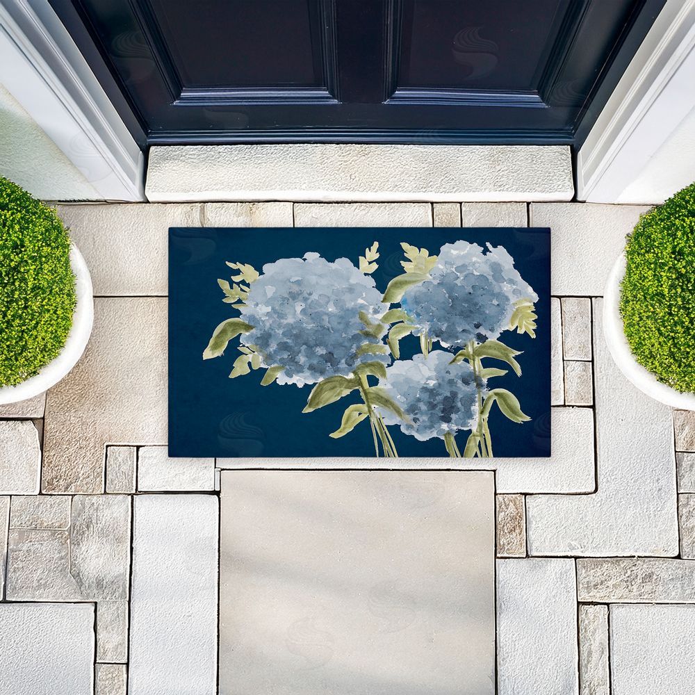 Janice Gaynor Blue Hydrangeas Contrast Unwoven Outdoor Door Mat