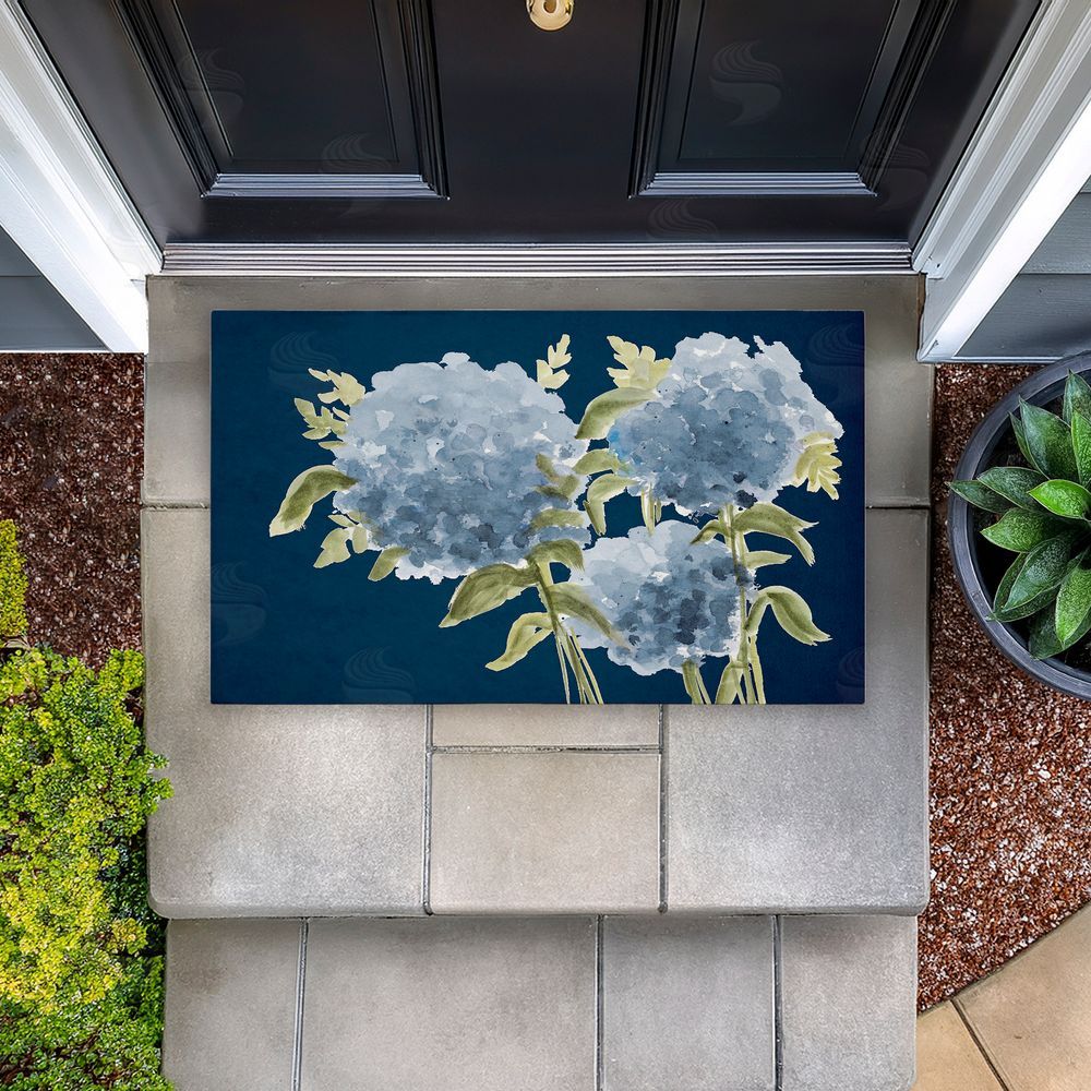 Janice Gaynor Blue Hydrangeas Contrast Unwoven Outdoor Door Mat