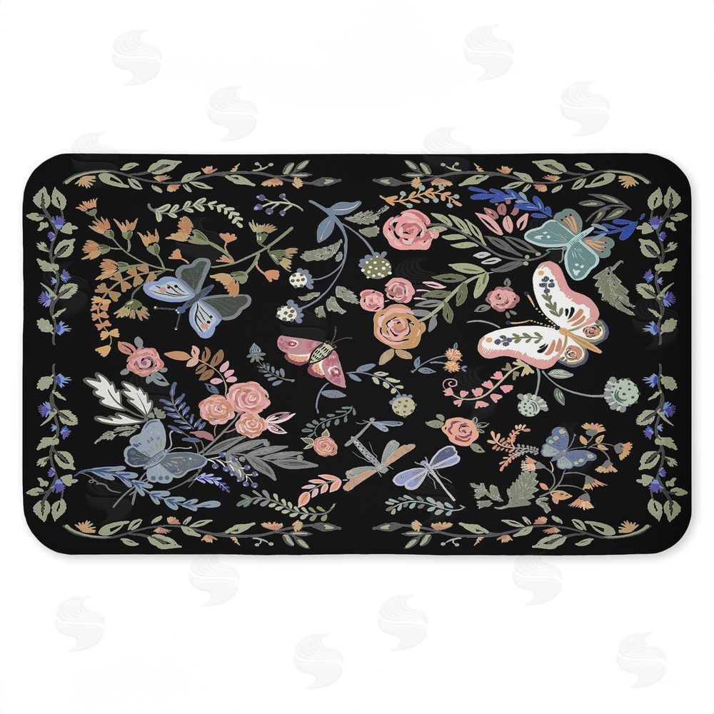 Ani Del Sol Dark Flowers & Garden Friends Kitchen Floor Mat