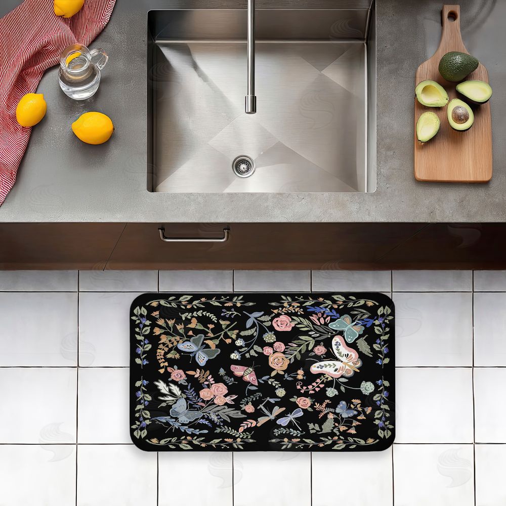 Ani Del Sol Dark Flowers & Garden Friends Kitchen Floor Mat