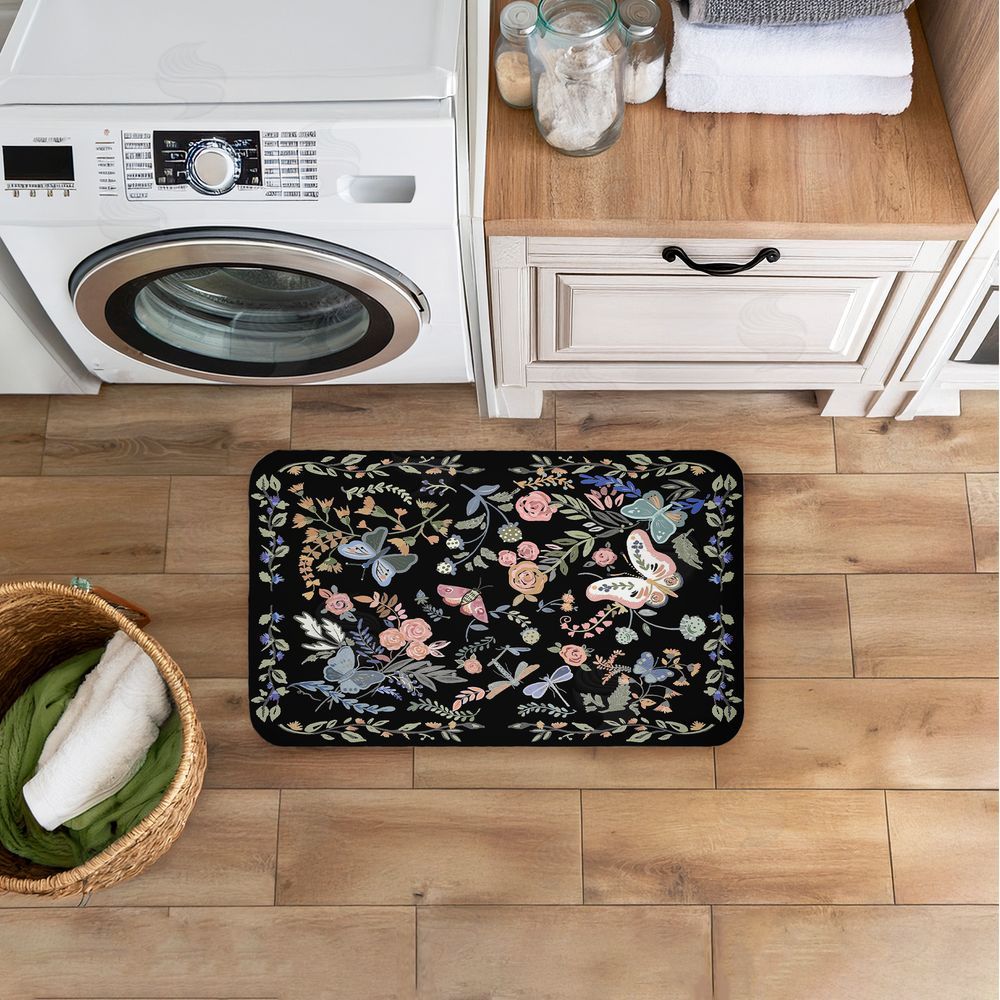 Ani Del Sol Dark Flowers & Garden Friends Kitchen Floor Mat