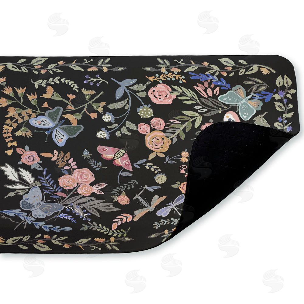 Ani Del Sol Dark Flowers & Garden Friends Kitchen Floor Mat