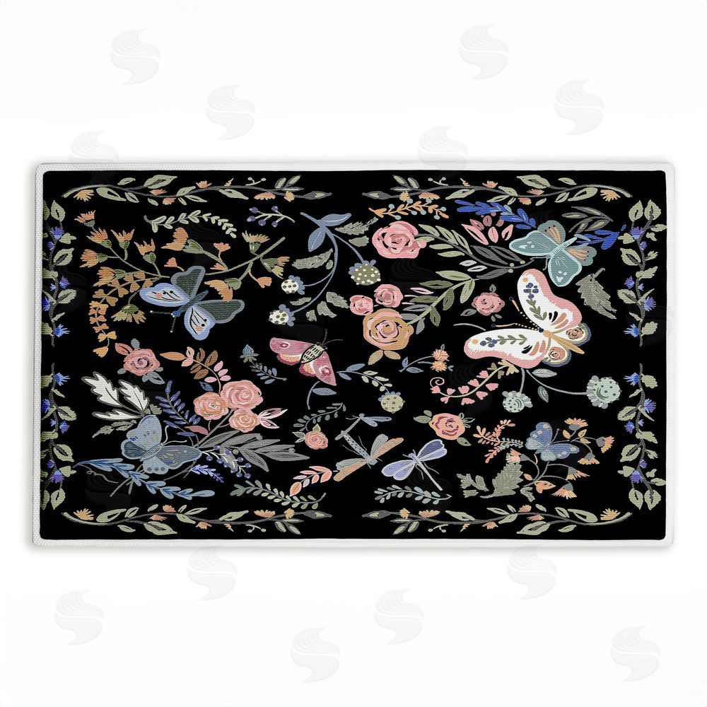 Ani Del Sol Dark Flowers & Garden Friends Plush Bathroom Floor Mat
