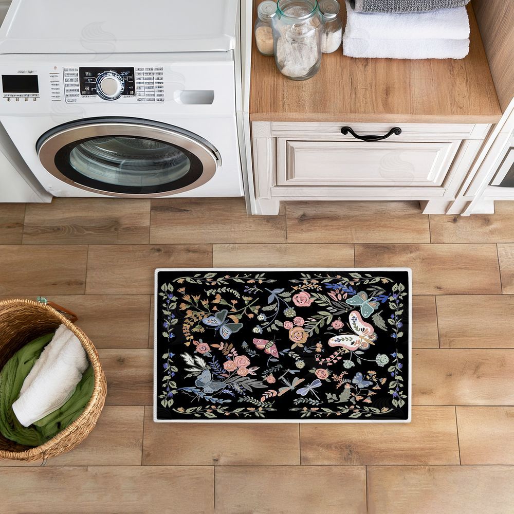 Ani Del Sol Dark Flowers & Garden Friends Plush Bathroom Floor Mat
