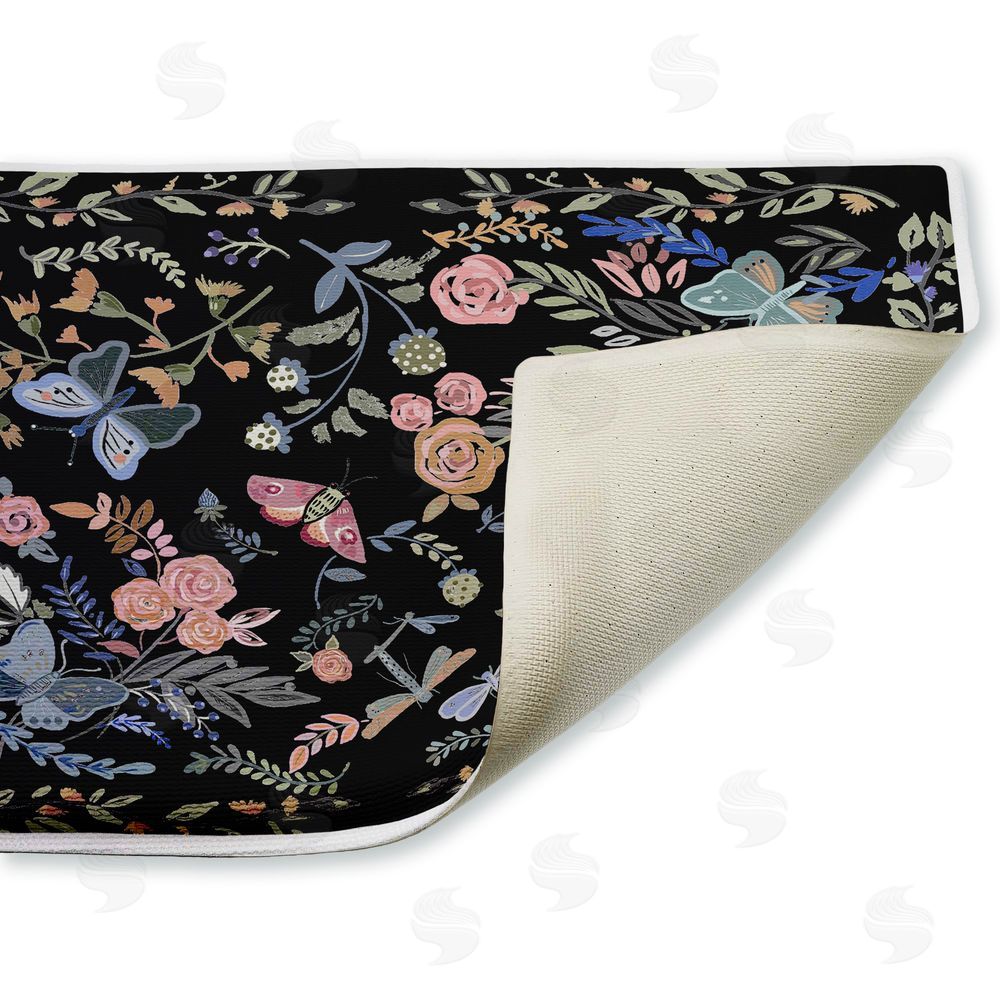 Ani Del Sol Dark Flowers & Garden Friends Plush Bathroom Floor Mat
