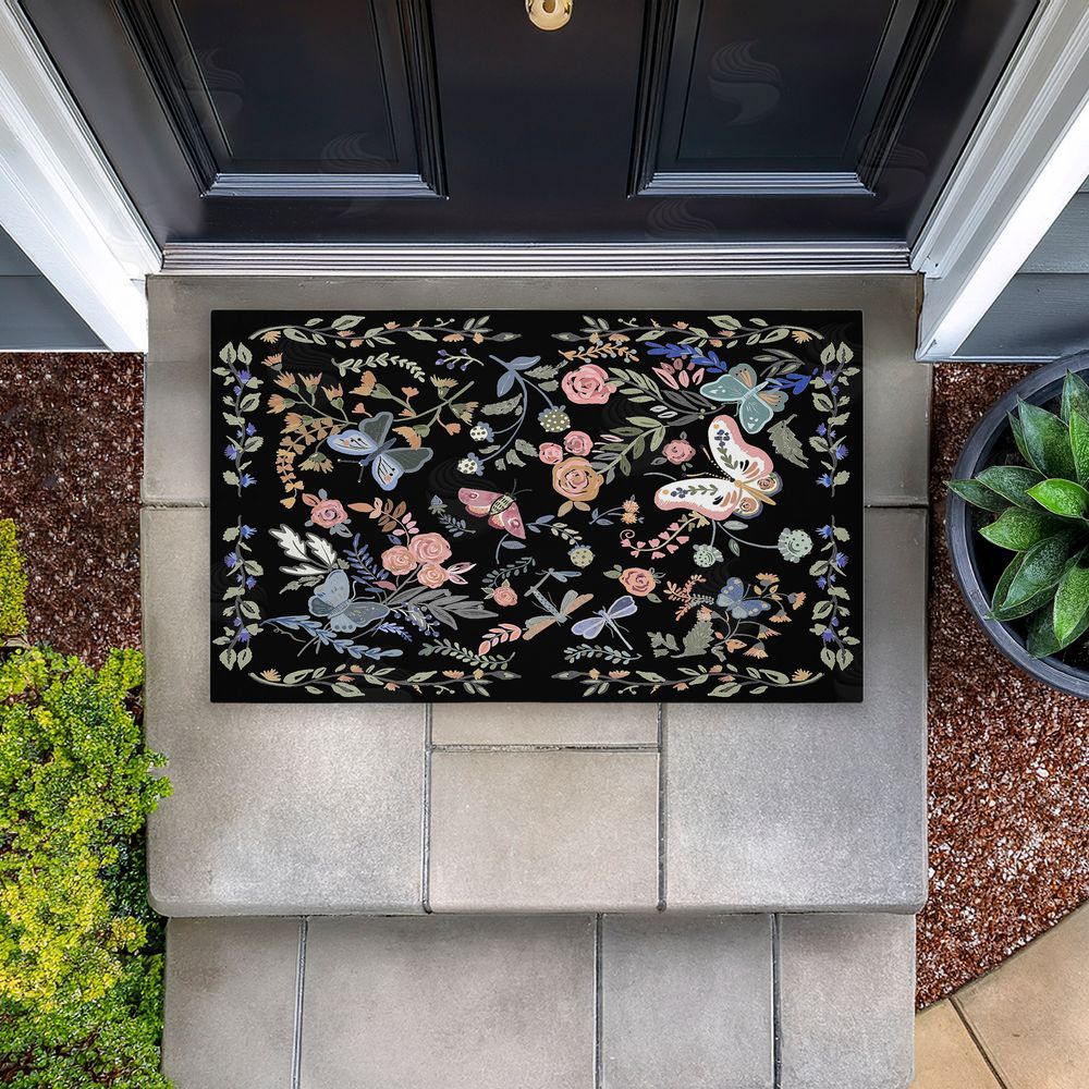 Ani Del Sol Dark Flowers & Garden Friends Unwoven Outdoor Door Mat