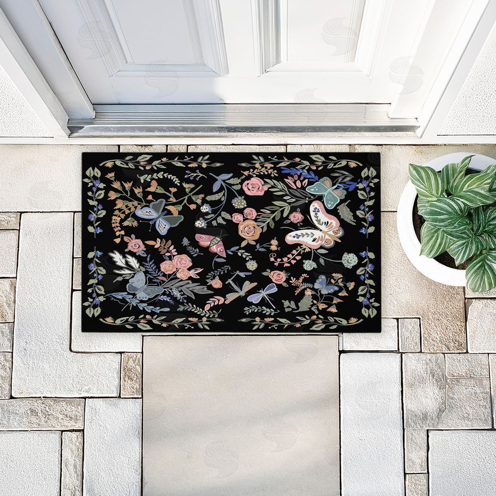 Ani Del Sol Dark Flowers & Garden Friends Unwoven Outdoor Door Mat