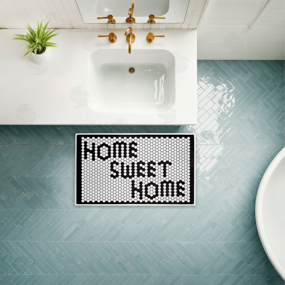 Elizabeth Medley Sweet Home Mosaic Pattern Plush Bathroom Floor Mat