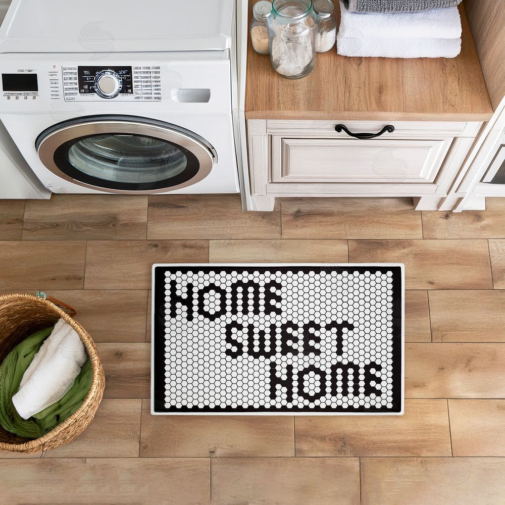 Elizabeth Medley Sweet Home Mosaic Pattern Plush Bathroom Floor Mat