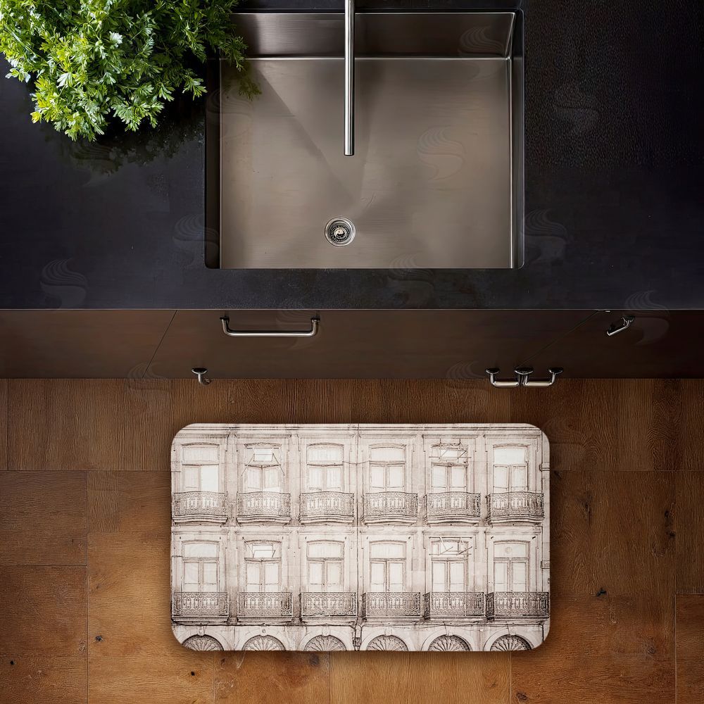 Erin Marie Pretty Beige Windows Architecture Kitchen Floor Mat