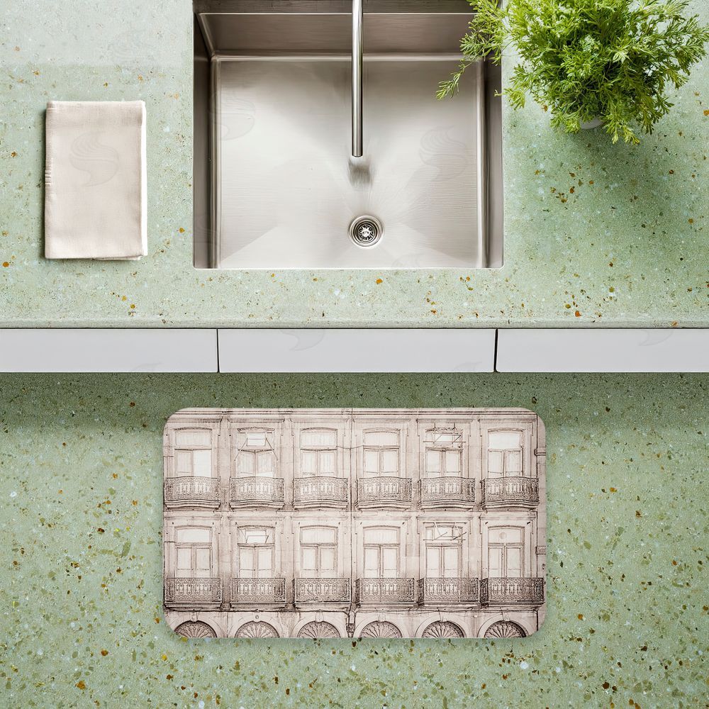 Erin Marie Pretty Beige Windows Architecture Kitchen Floor Mat