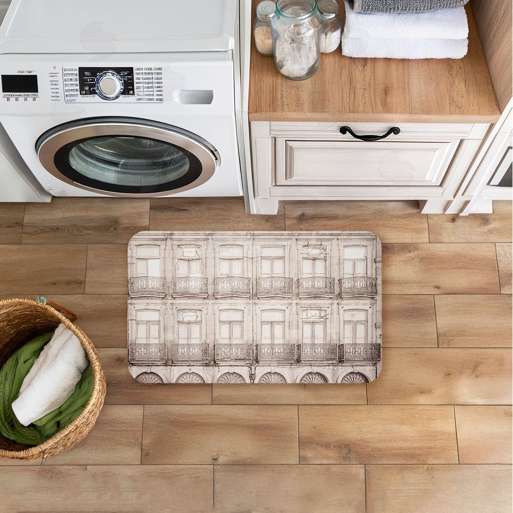 Erin Marie Pretty Beige Windows Architecture Kitchen Floor Mat