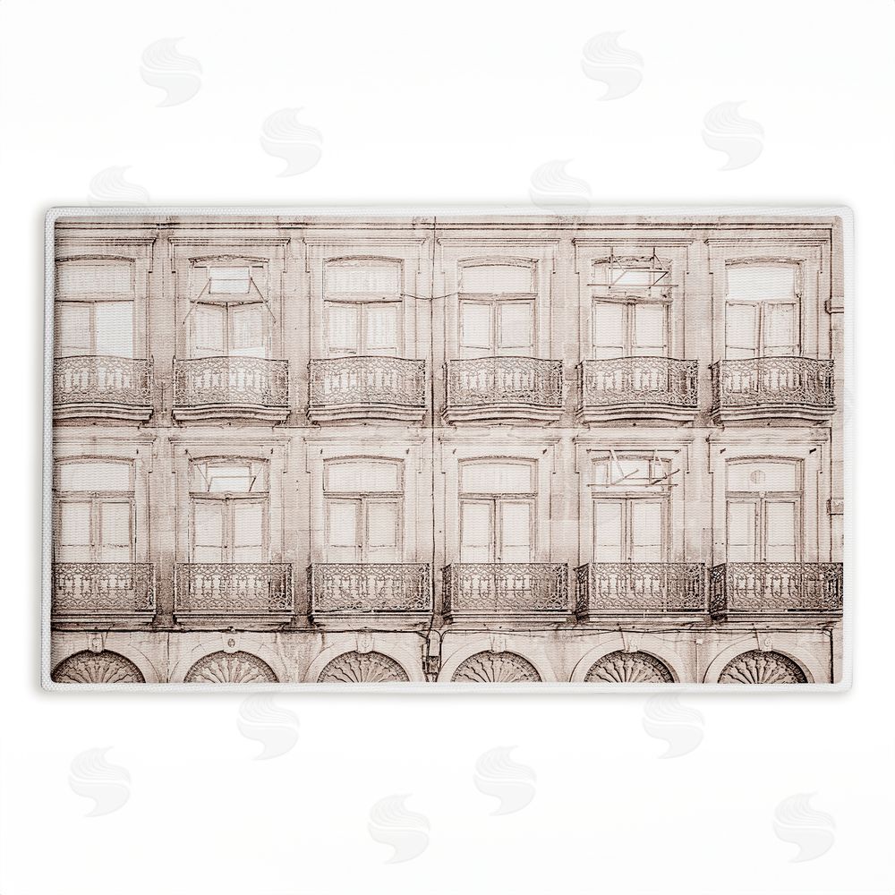 Erin Marie Pretty Beige Windows Architecture Plush Bathroom Floor Mat