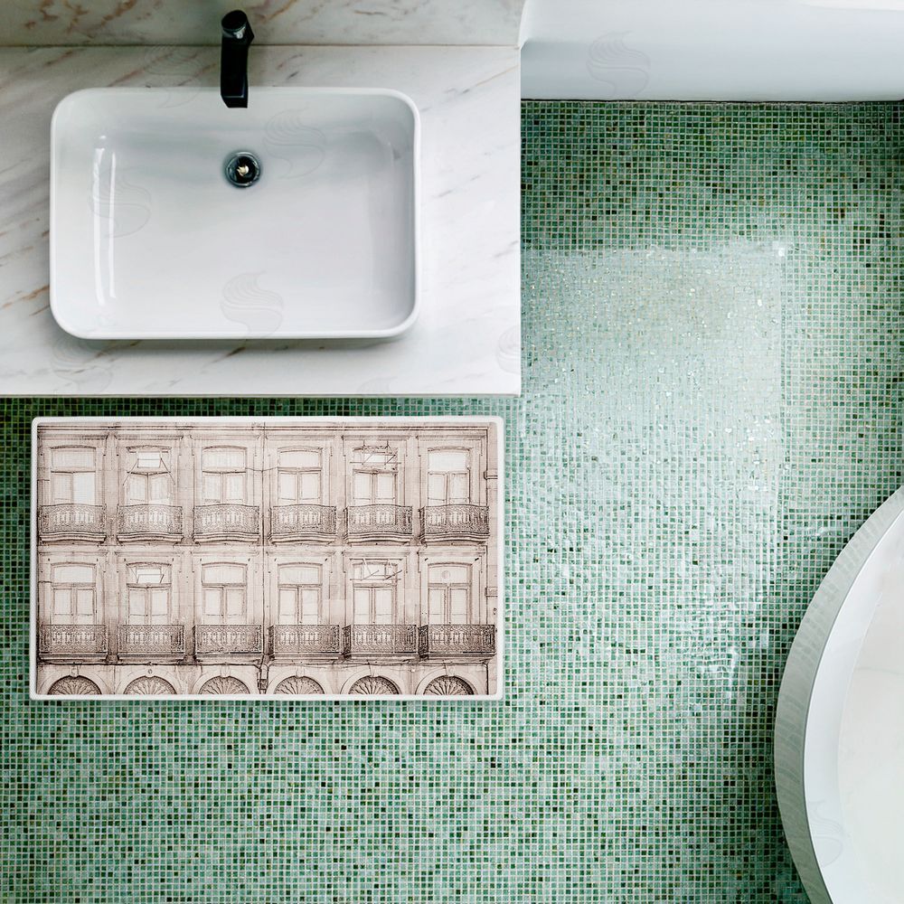 Erin Marie Pretty Beige Windows Architecture Plush Bathroom Floor Mat