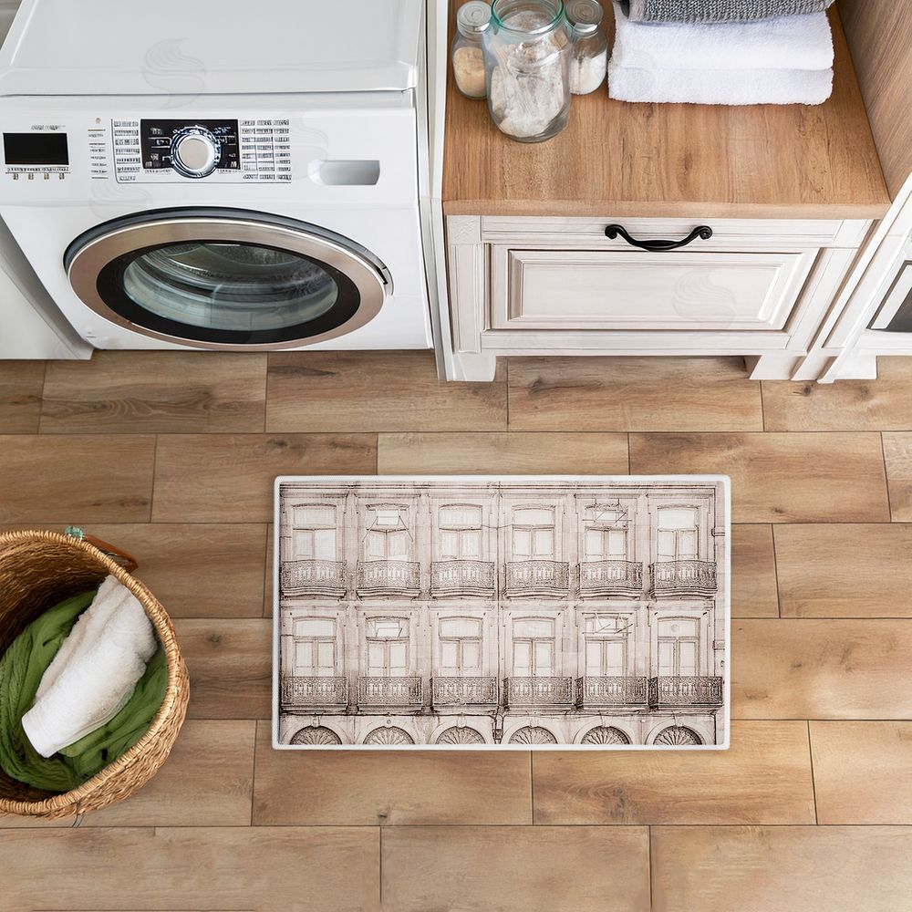 Erin Marie Pretty Beige Windows Architecture Plush Bathroom Floor Mat