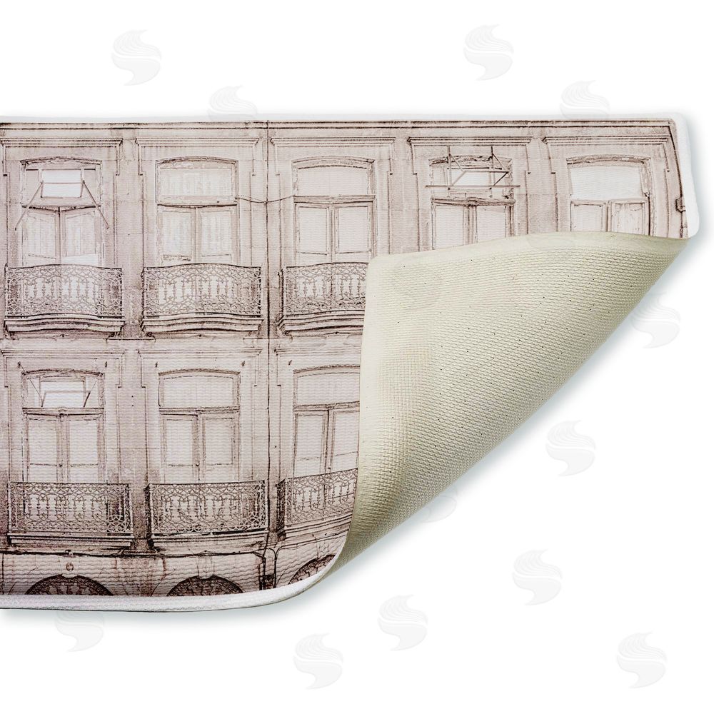 Erin Marie Pretty Beige Windows Architecture Plush Bathroom Floor Mat