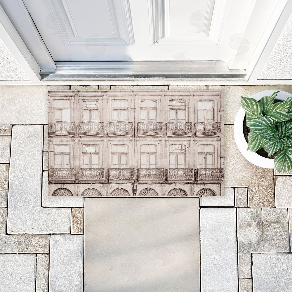 Erin Marie Pretty Beige Windows Architecture Unwoven Outdoor Door Mat