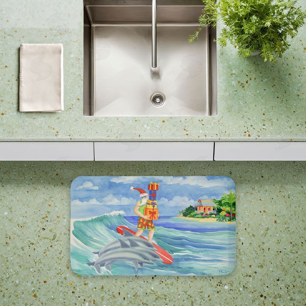 Paul Brent Surfing Santa & Dolphins Kitchen Floor Mat