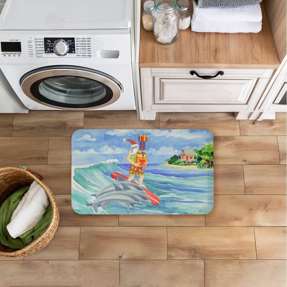 Paul Brent Surfing Santa & Dolphins Kitchen Floor Mat