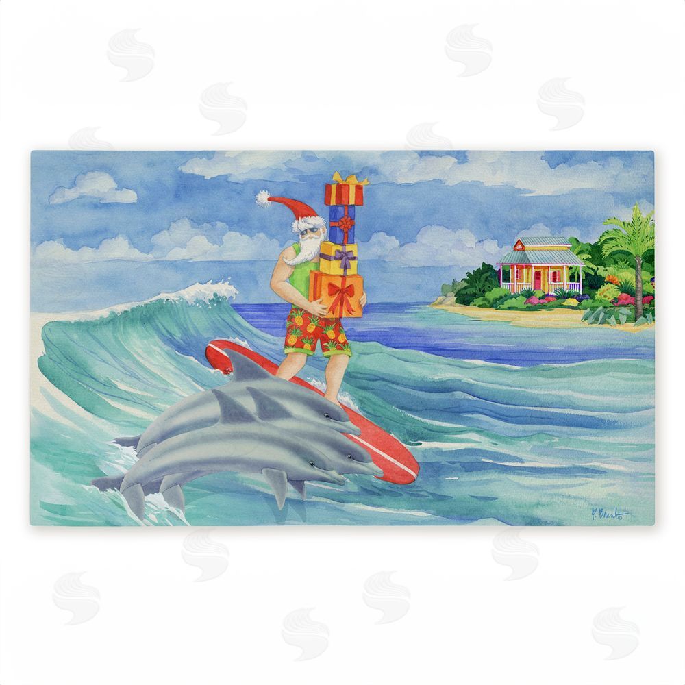Paul Brent Surfing Santa & Dolphins Unwoven Outdoor Door Mat