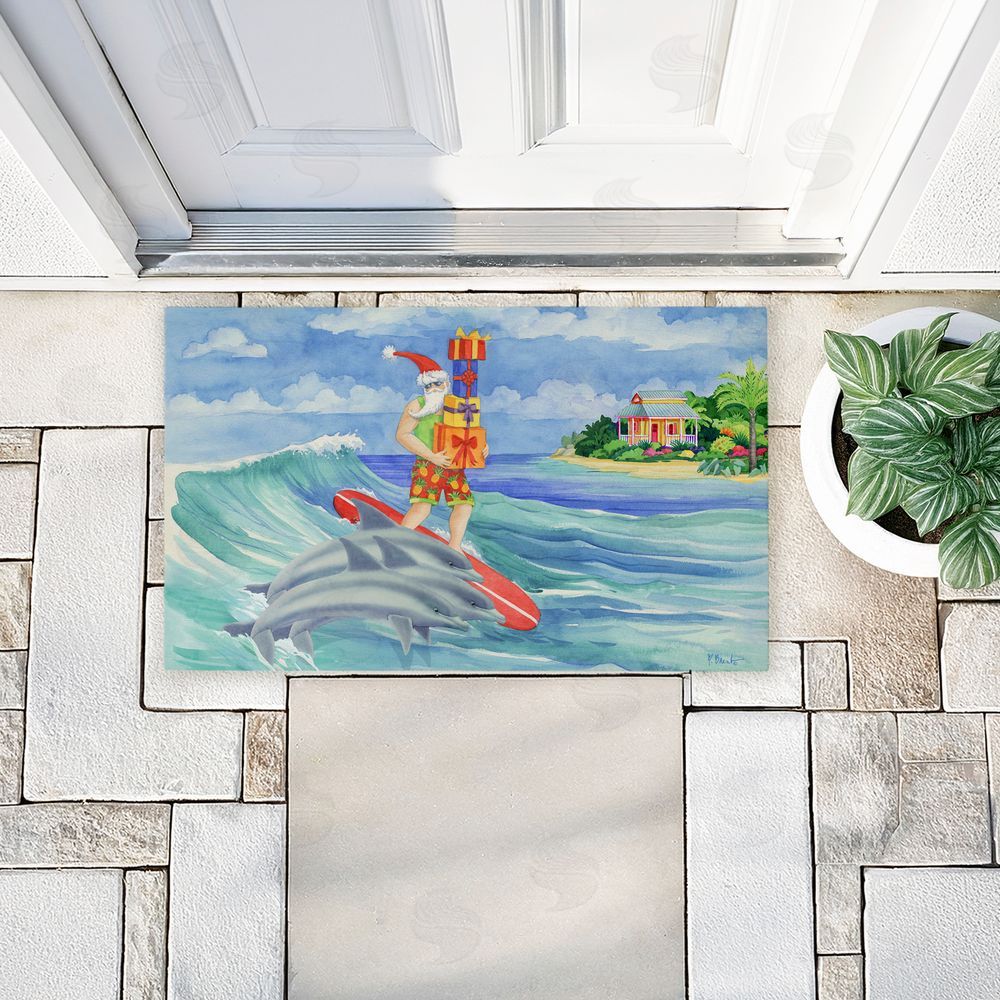 Paul Brent Surfing Santa & Dolphins Unwoven Outdoor Door Mat
