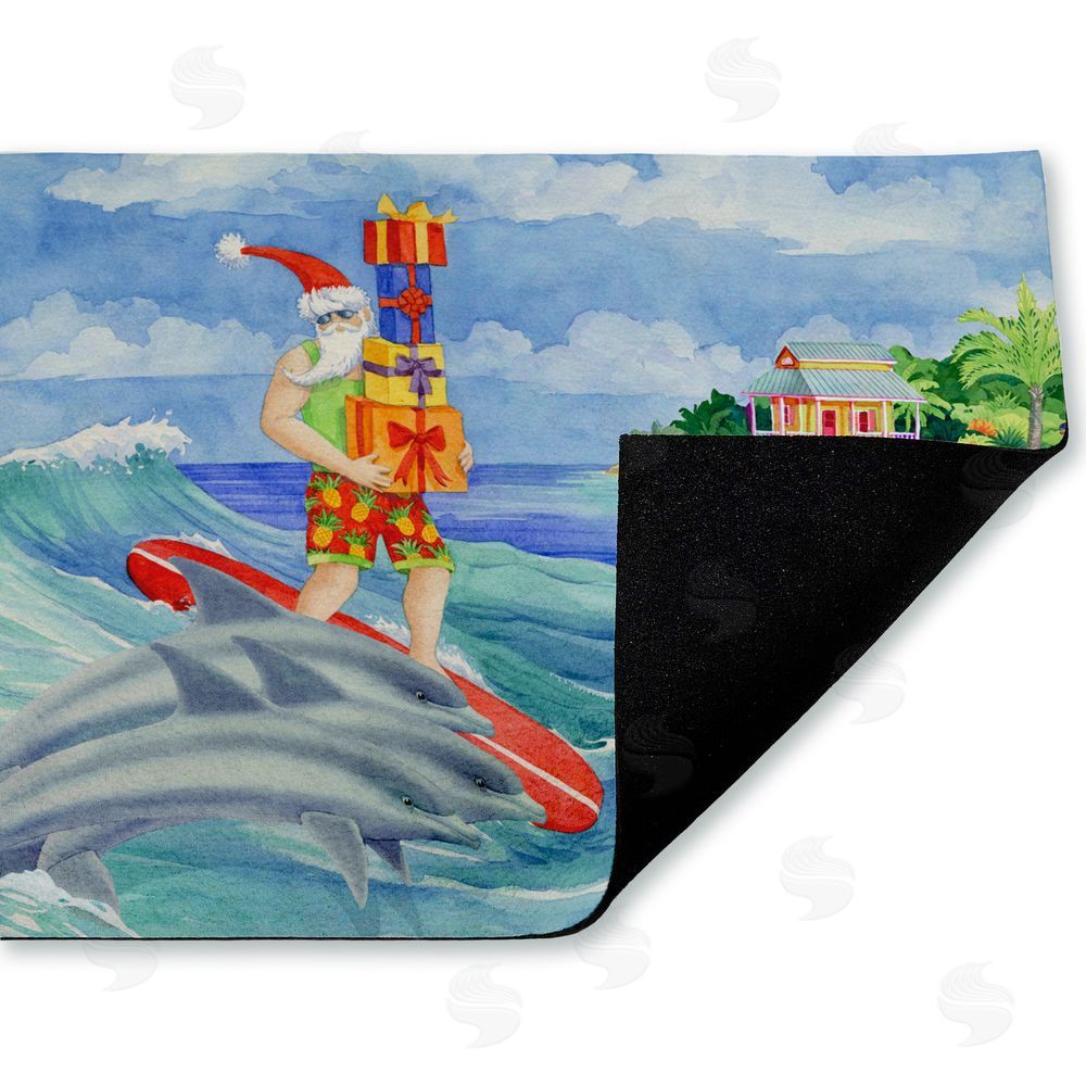 Paul Brent Surfing Santa & Dolphins Unwoven Outdoor Door Mat