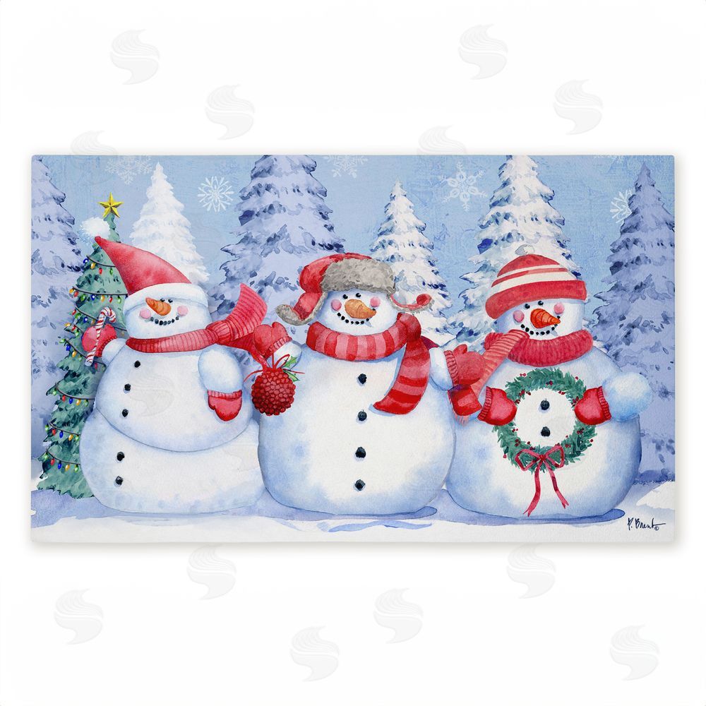 Paul Brent Holiday Icy Snowman Trio Unwoven Outdoor Door Mat