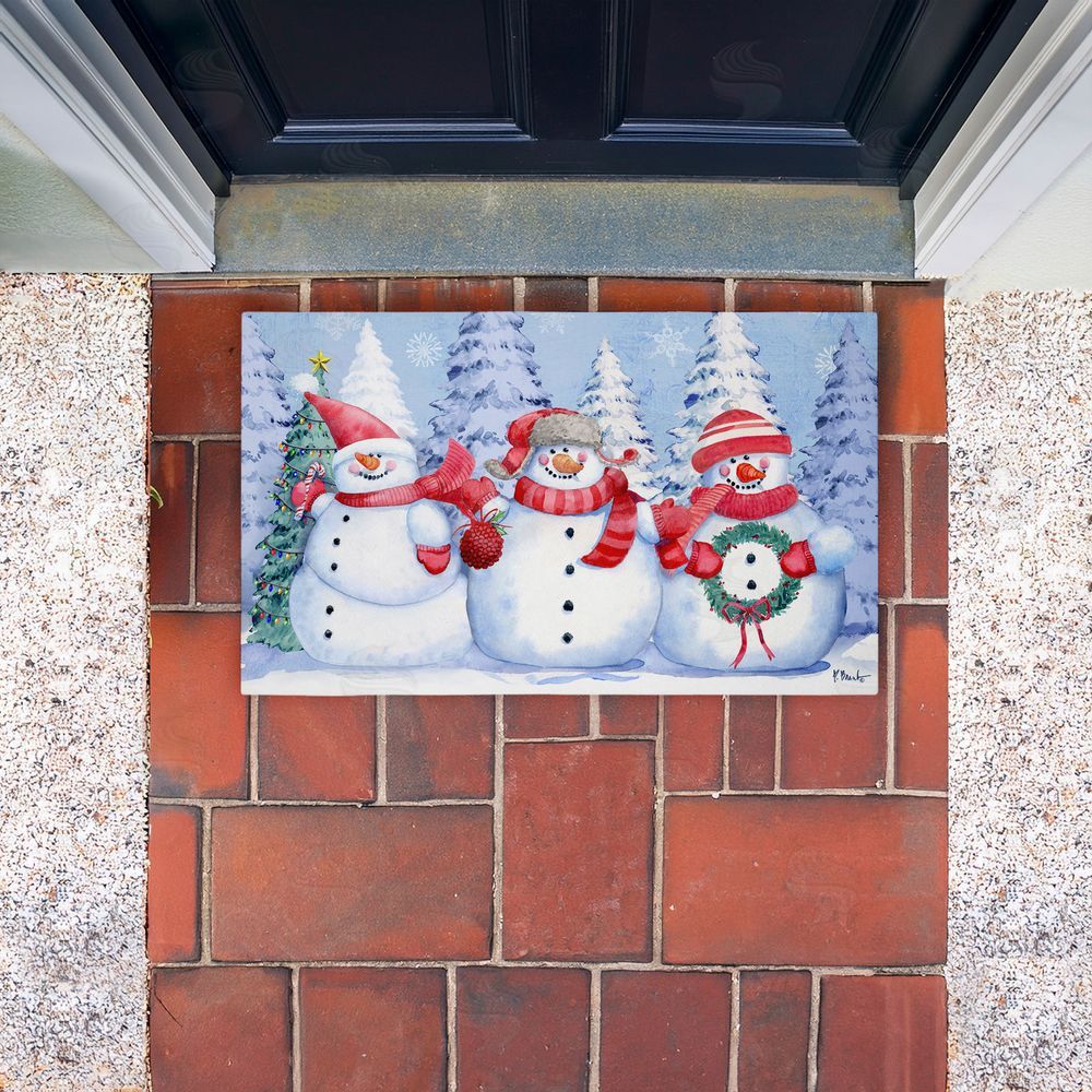 Paul Brent Holiday Icy Snowman Trio Unwoven Outdoor Door Mat