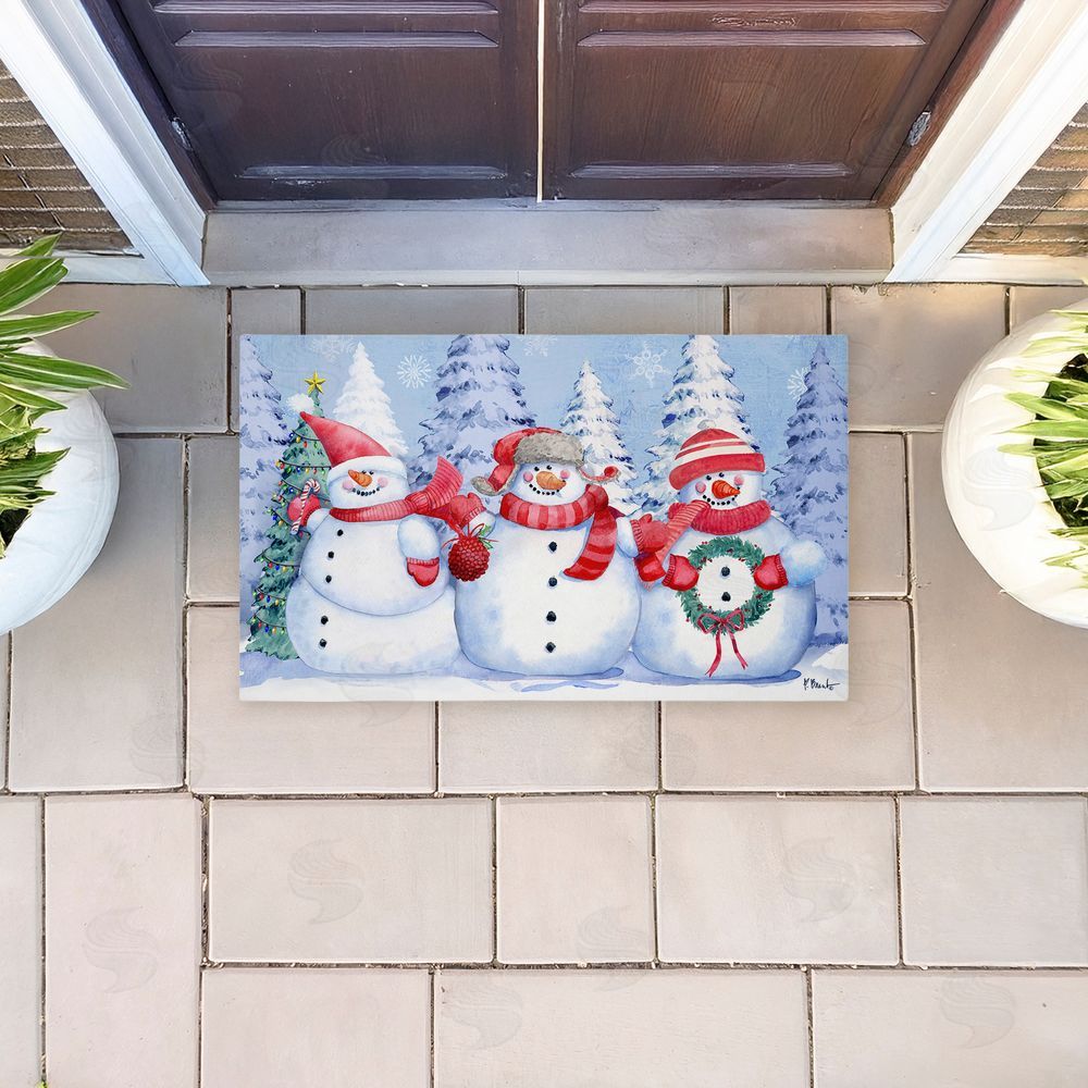Paul Brent Holiday Icy Snowman Trio Unwoven Outdoor Door Mat