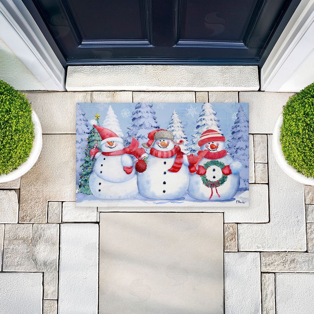 Paul Brent Holiday Icy Snowman Trio Unwoven Outdoor Door Mat