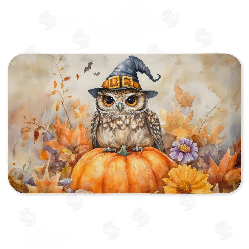 LSR Design Studio Owl Perched on Pumpkin Kitchen Floor Mat