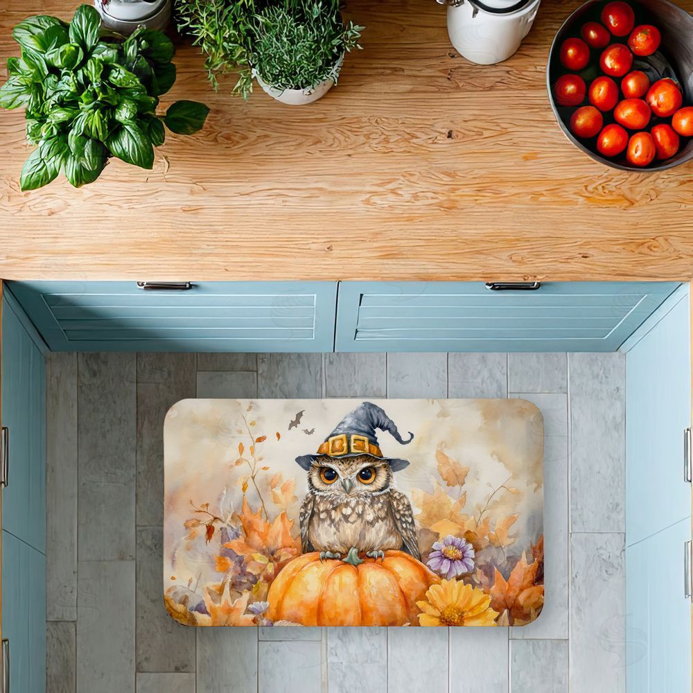 LSR Design Studio Owl Perched on Pumpkin Kitchen Floor Mat