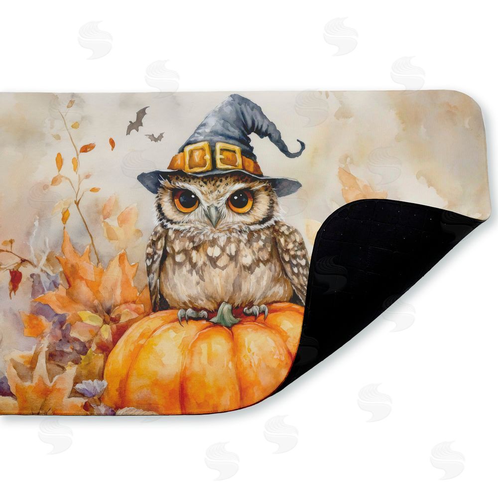 LSR Design Studio Owl Perched on Pumpkin Kitchen Floor Mat