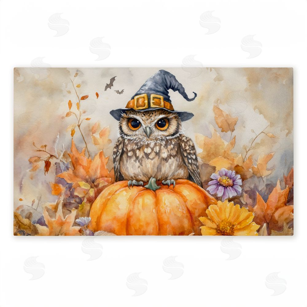LSR Design Studio Owl Perched on Pumpkin Unwoven Outdoor Door Mat