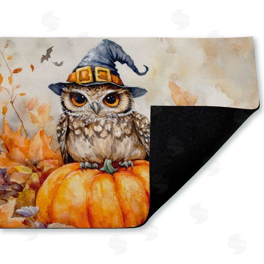 LSR Design Studio Owl Perched on Pumpkin Unwoven Outdoor Door Mat